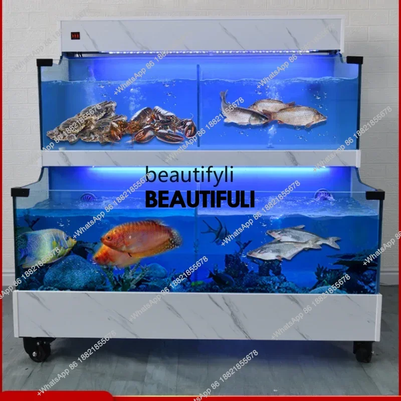 

ss newDouble-Layer Seafood Pool Commercial Seafood Tank Fish Tank Refrigerator Integrated
