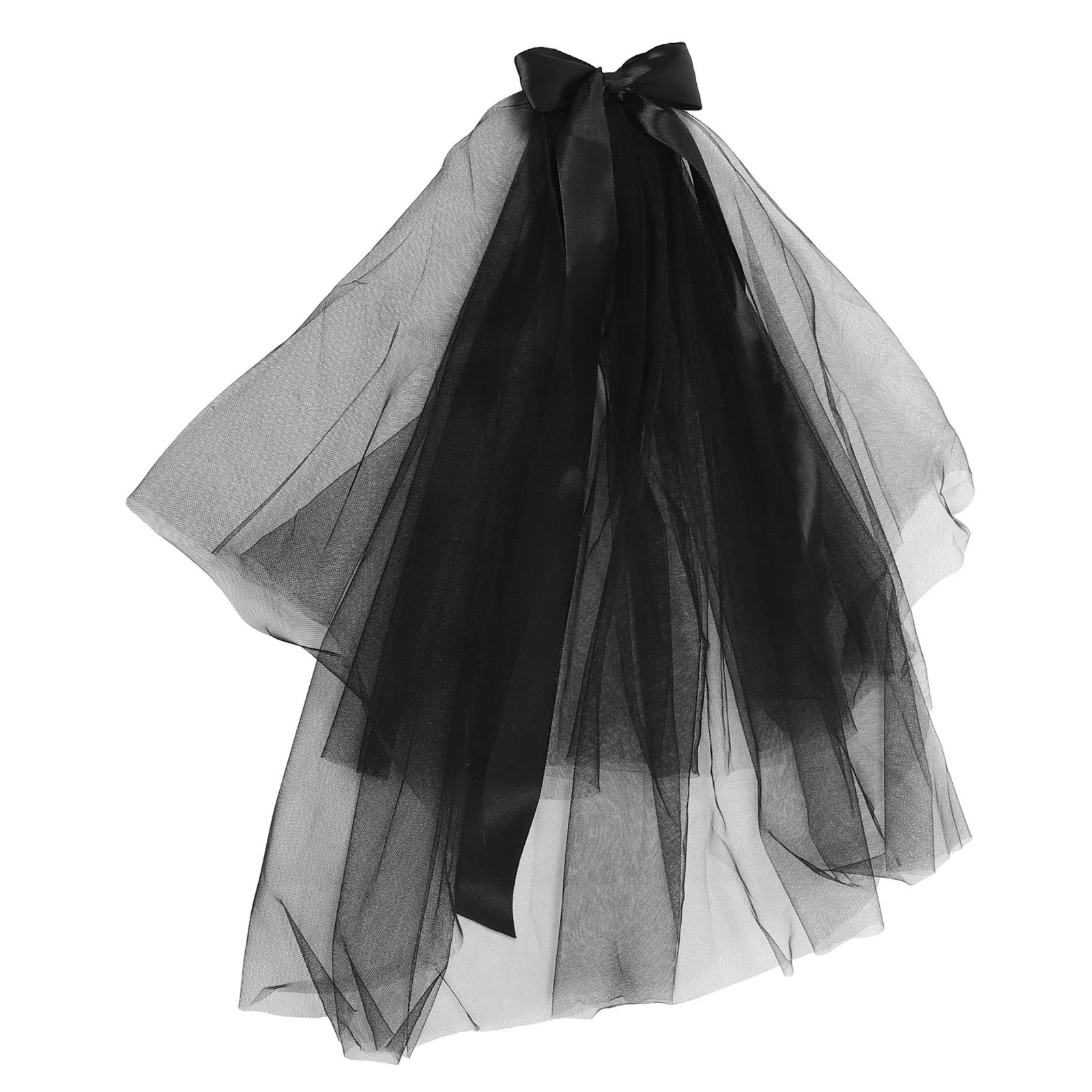 Black Veil for Women Halloween Wedding Veil Bowknot Decor Ghost Wedding Cosplay Costume Party Lightweight Gauze Hair Accessory
