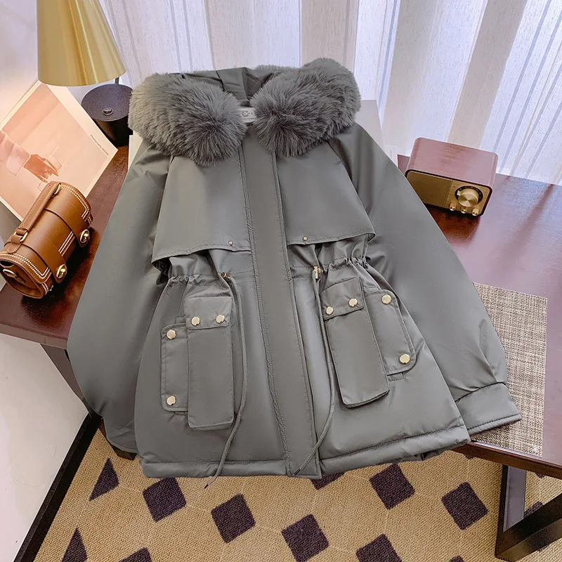 Parker Abbigliamento Donna Pile Addensato Oversize Collo di pelliccia grande 2025 Autunno/inverno Nuovo cappotto imbottito in cotone allentato Tendenza donna