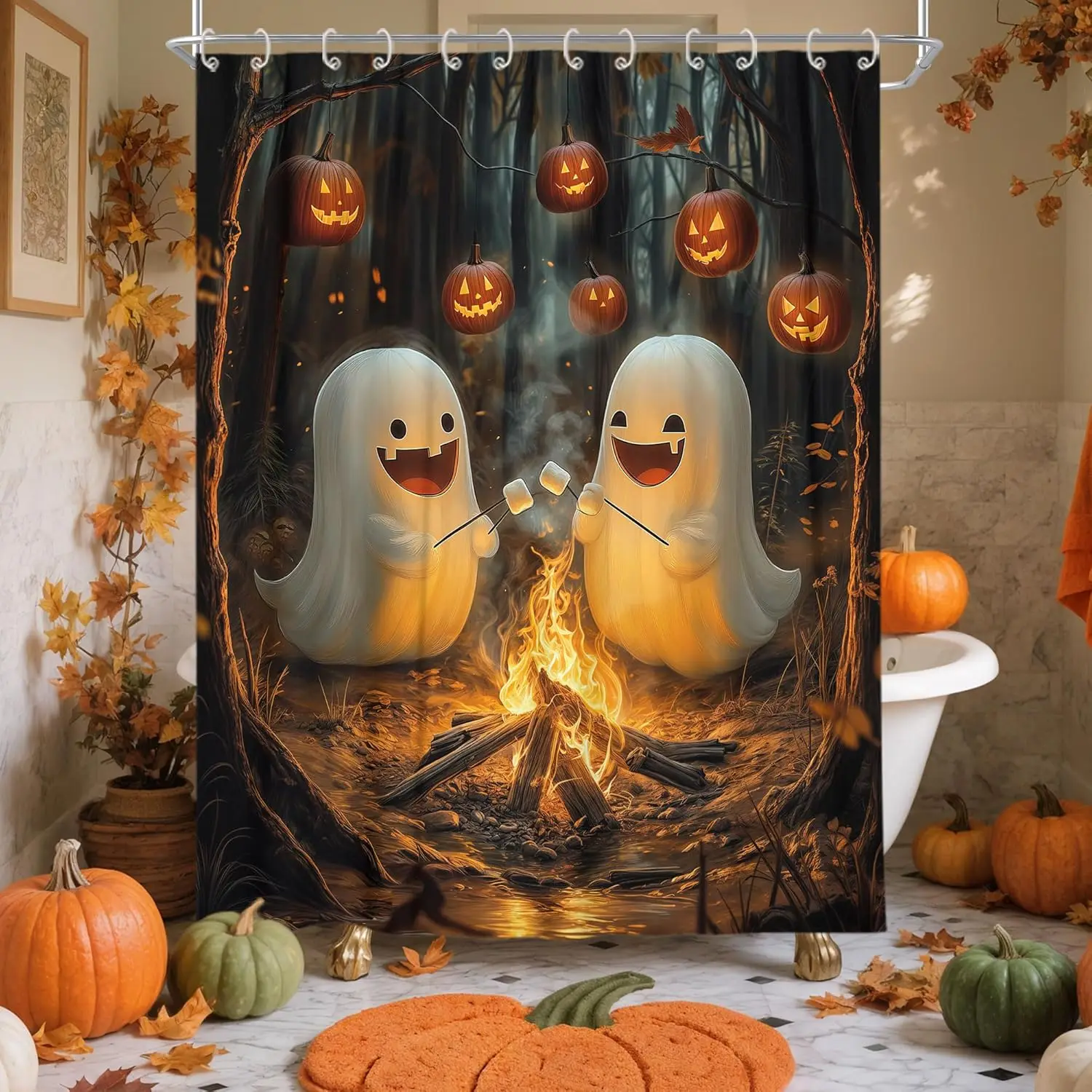 

Набор занавесок для душа на Хэллоуин с забавным призраком, ткань с милым мультяшным призраком, осенние занавески для душа на тему Хэллоуина, полиэстер, водонепроницаемый