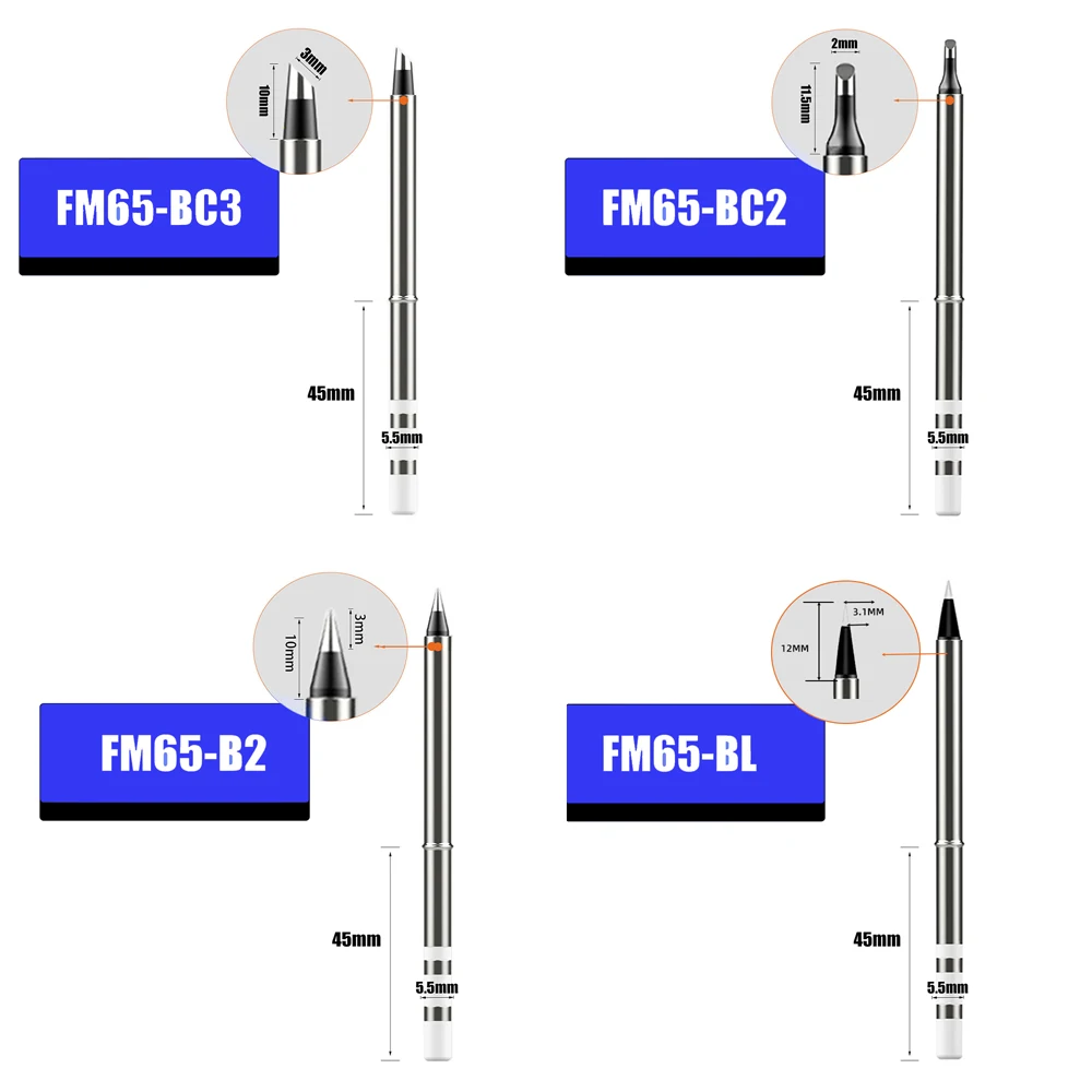 FM65 Soldering Iron Tips for T65 HS-01 GVDA300 T85 SH72  Replacement Heater Solder Compatible with SH series  Not Applicable T12