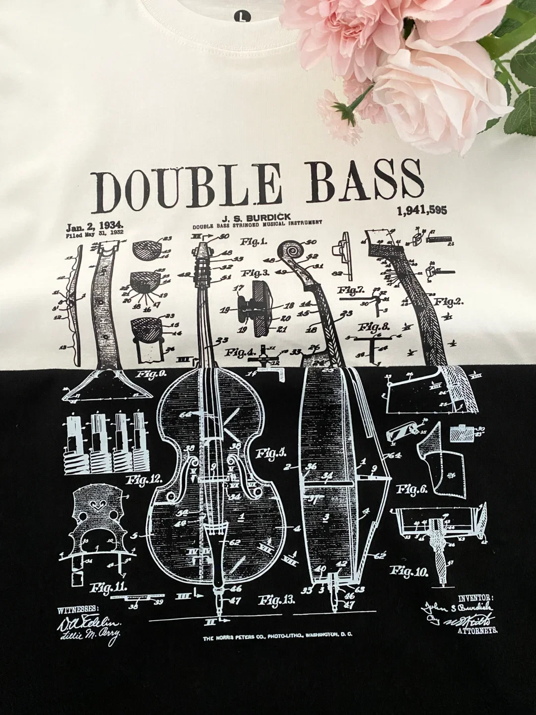 Unisex Cotton Crew Neck Short Sleeve T-Shirt Bass Design Music Theme Breathable Casual Top for Men And Women