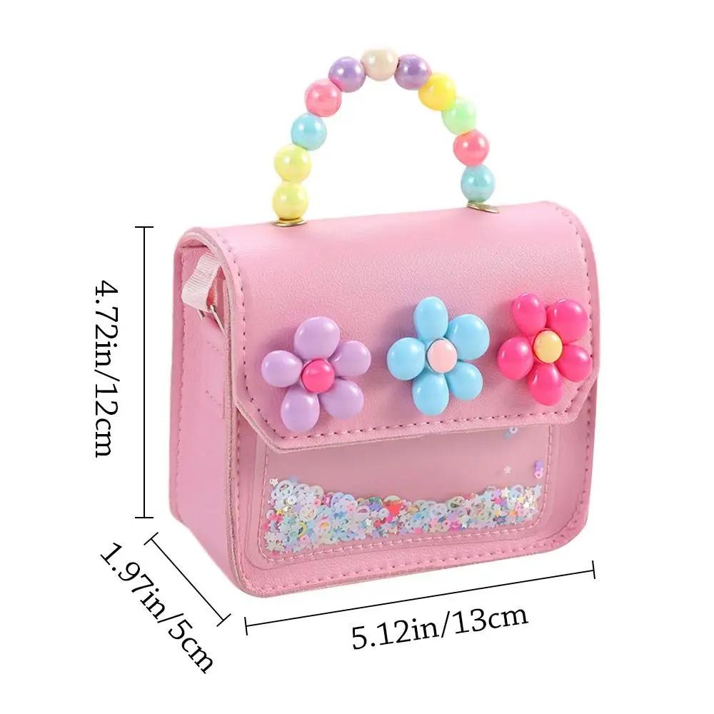 Kreative Niedliche Blumen Kinder-Umhängetasche PU-Leder Perlen Kinder-Schultertasche Glänzende Schleife Handtaschen – Detail 1