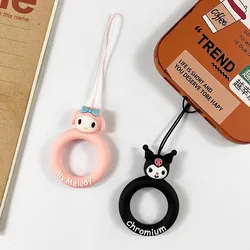 1Piece Cute Sanrio Finger Ring Phone Lanyard Strap Silicone Kuromi Mobile Phone Key ID Card Lanyard Donuts Wreath Charm Strape