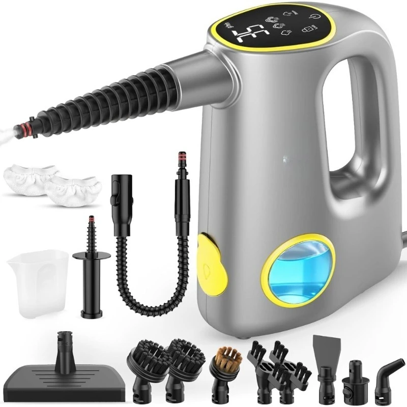 

Handheld Pressurized Steam Cleaner Quick Heat 15s 3 Level Steam Adjustable with 14 Accessories for Home Car Tile Grout