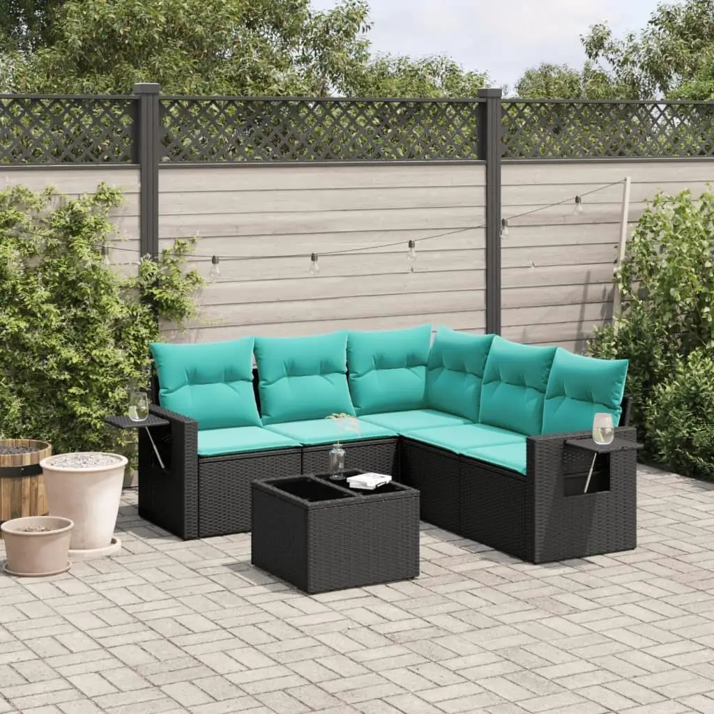 

6 Piece Outdoor Patio Sofa Set with Cushions Black Rattan Furniture Stylish Garden Seating