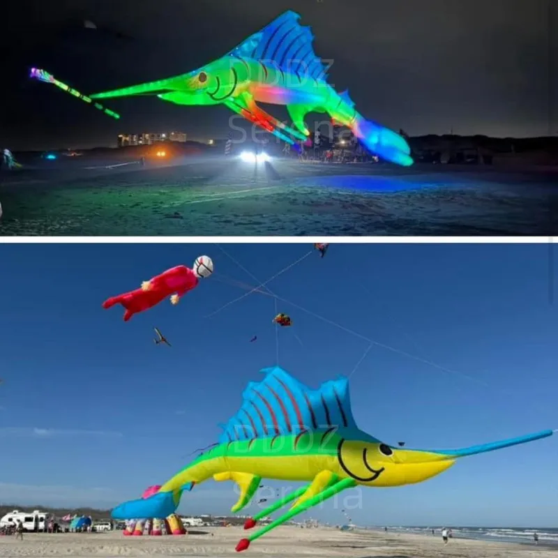 DDDZ 17m LED Swordfish show kite pendant line laundry 40D RIPSTOP NYLON Outdoor Fun for adults, Beach Park Festival Toy