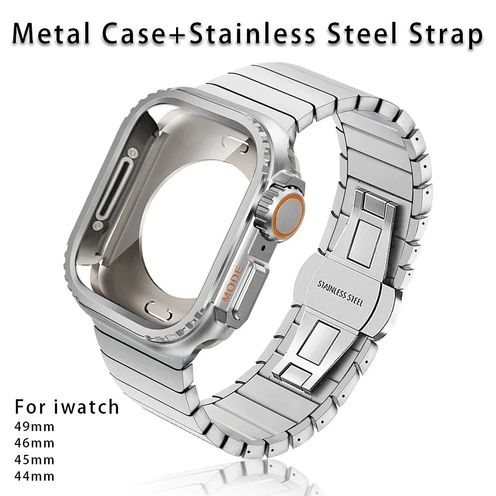 

Metal Case+Stainless Steel Strap for Apple Watch Band Series 10 46mm Ultra 49mm Luxury Bracelet for iWatch 9 8 7 6 5 SE 45 44mm