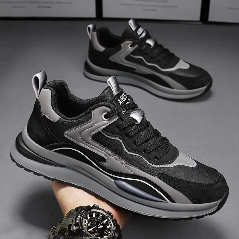 Zapatillas de baloncesto de cuero transpirable para hombre, versión coreana, suela gruesa versátil, zapatos casuales para correr, zapatos de moda para papá, Verano