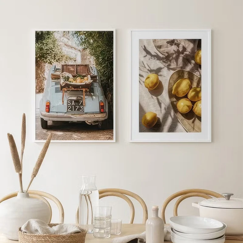 Lemon Olive Fruit Harvest Autumn Poster Prints Cars and Plants Landscape Wall Art Canvas Painting Living Room Home Decoration