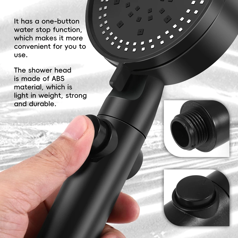 Five-Speed Multi-Function Large Water Spray Super Supercharged Shower Shower Head Black Silver Shower Head Single Head