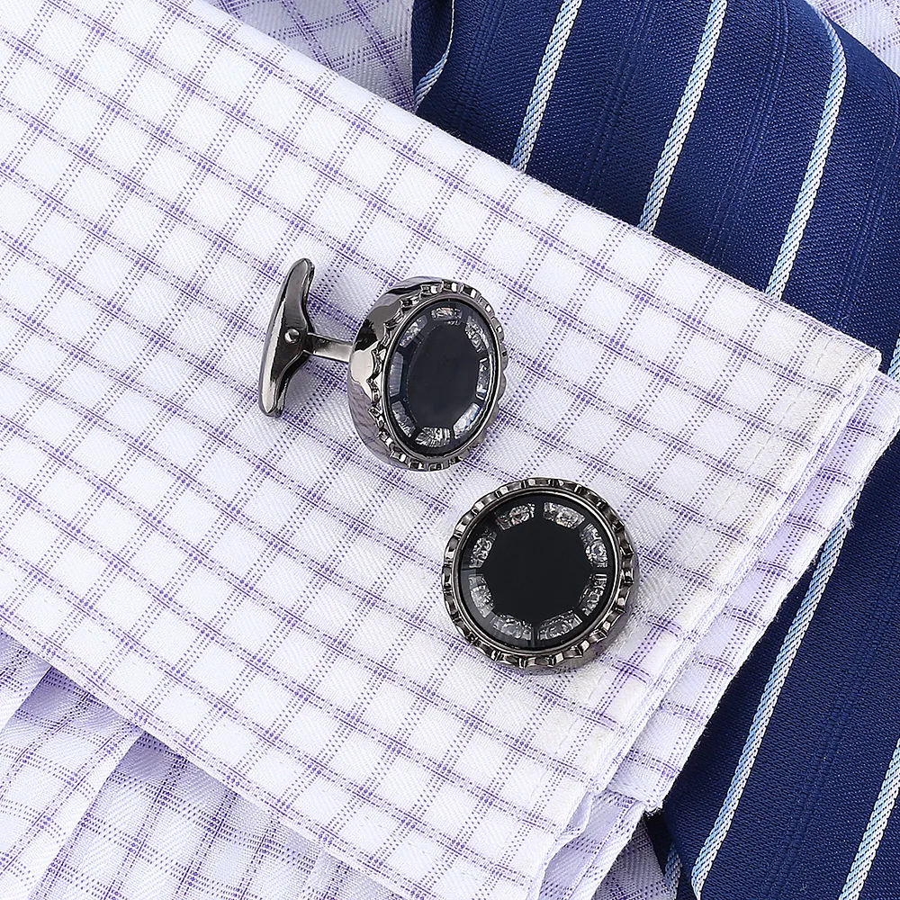 High Quality Round Rhinestones Mans French Style Buttons Wedding Groom Shirt Crystal Cufflinks Jewelry Gifts