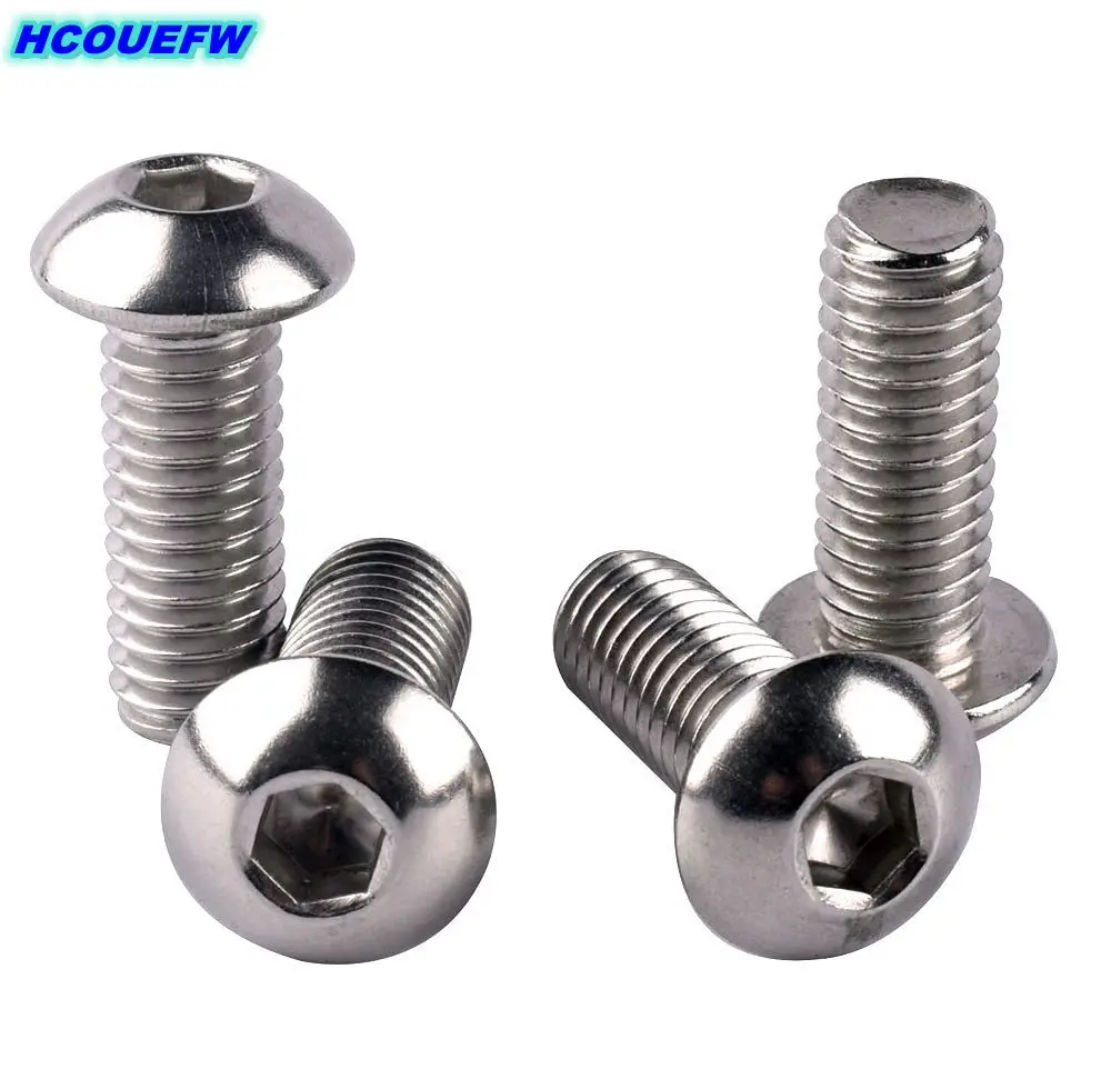 HCOUEFW 5pcs UNC Coarse Thread 8-32 10-24 1/4-20 3/8-16 Button Head Socket Cap Screw Bolt 304 Stainless Steel Black Carbon Steel