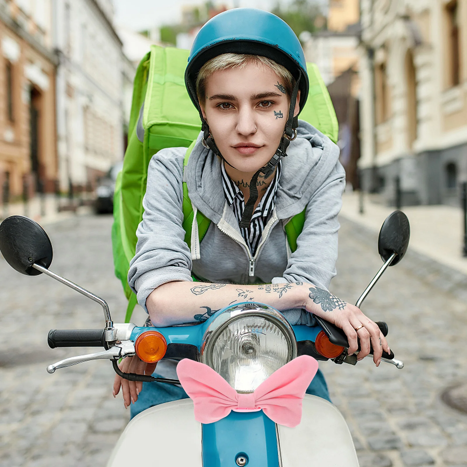 2 قطعة زينة الأميرة Bowknot لطيف دراجة نارية سكوتر رئيس ملصق سهلة التركيب القوس الوردي سيارة الشارات الملحقات #1