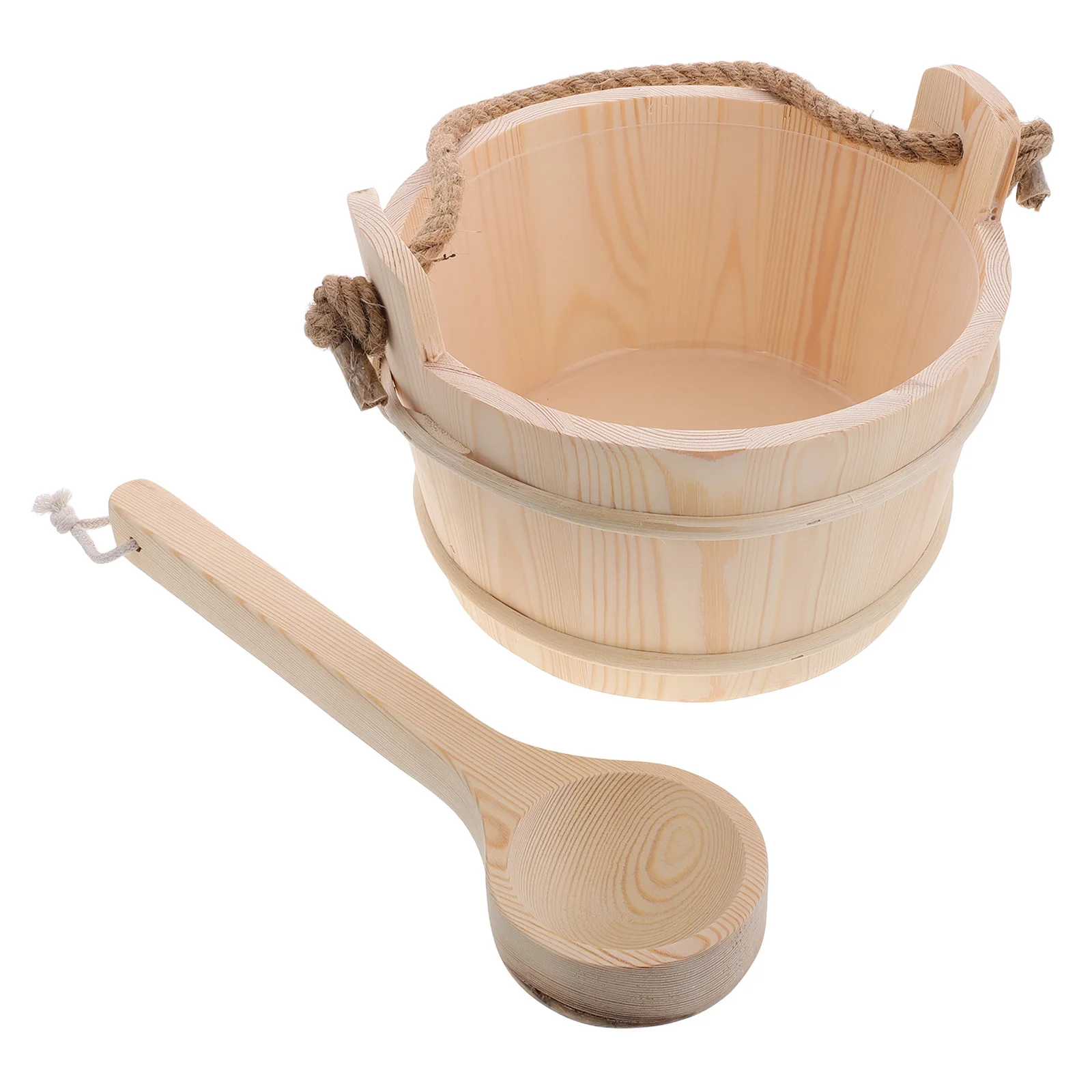 

Wooden Sauna Bucket and Ladle Set Rustic Wood Finish Sauna Accessories Kit Steam Room Water Bucket for Spa Bath