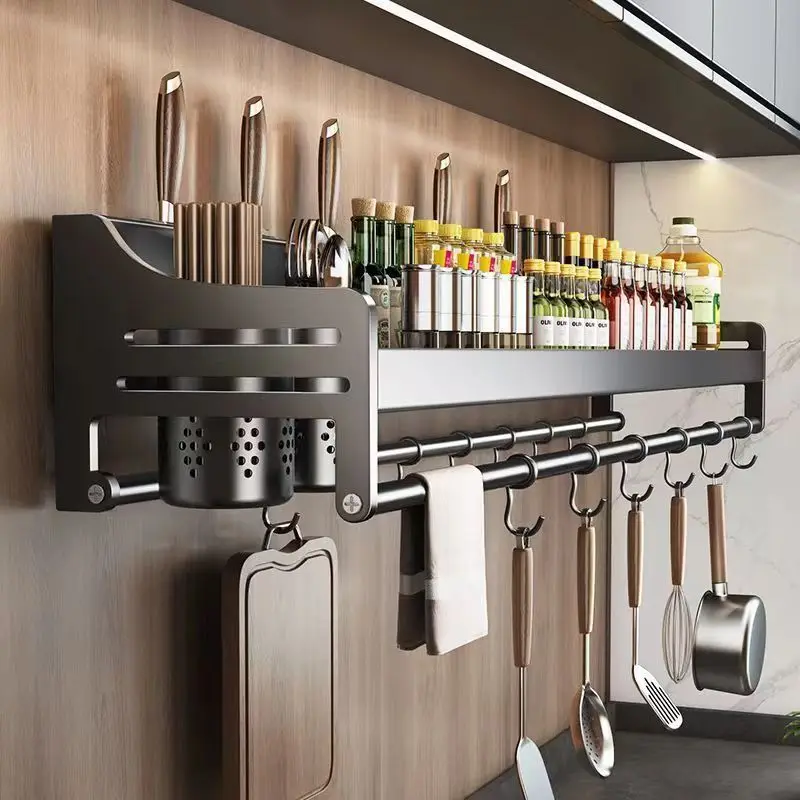 

New Multifunctional Storage Rack Cutting Board Holder Wall Spice Rack Utensils for Kitchen Seasoning Rack Spoon Holder Organizer