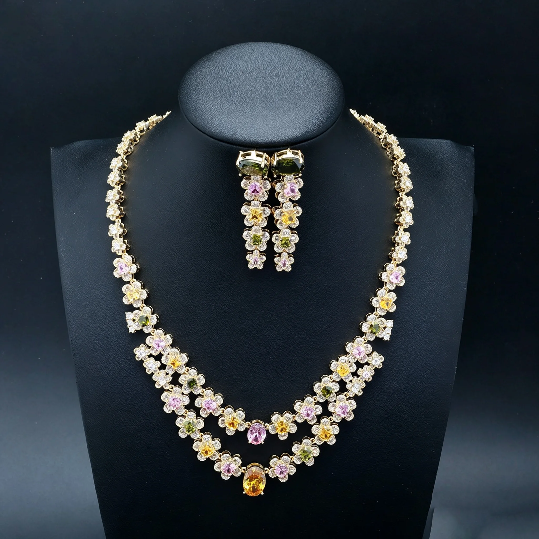 Fresh Luxury Cute Flower Set Necklace and Earrings Women's Jewelry Wedding Prom Travel Everyday Accessories Birthday Gift M-1129