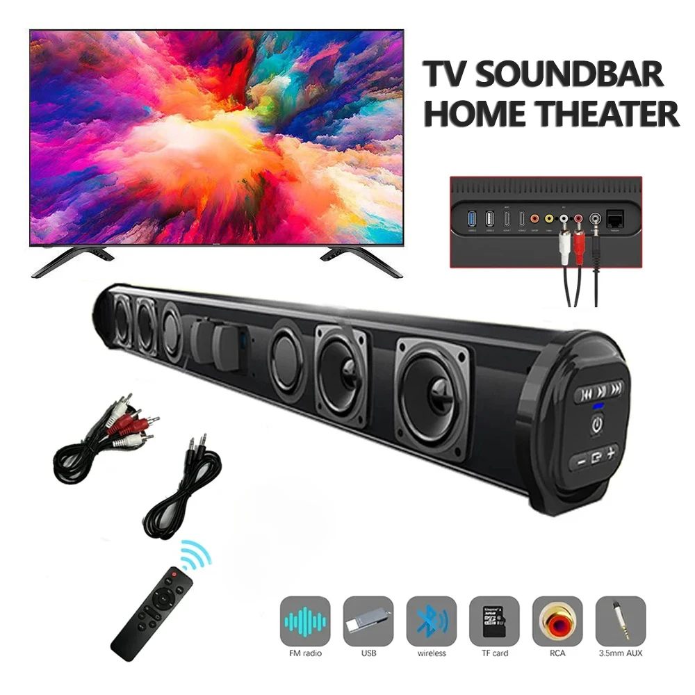 Home TV Soundbar Subwoofer Computer Gaming Bluetooth Speaker TF FM USB Computer Television Loudspeaker with Remote Control