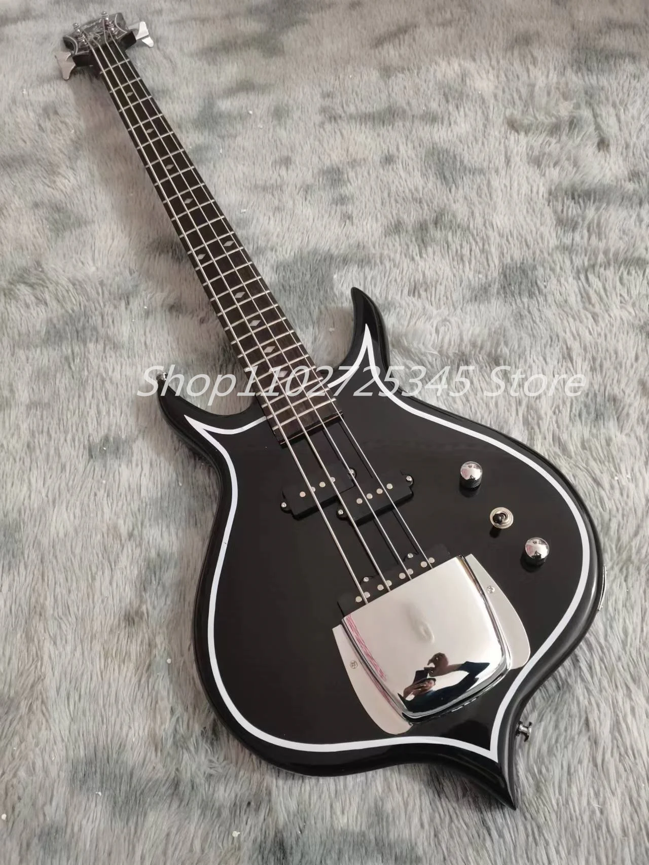 4 string bass, black paint, silver accessories, seller