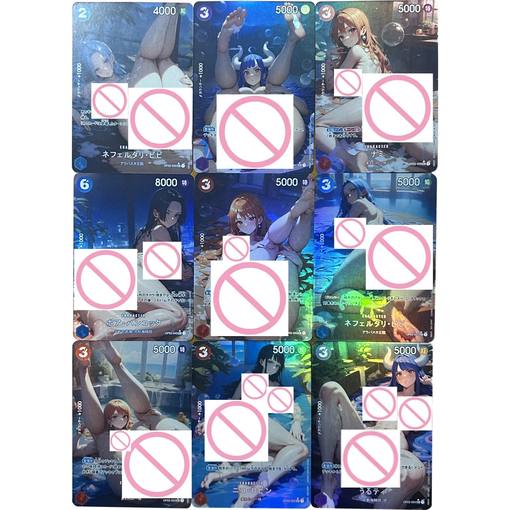 9 Pçs/set OPCG Sexy Coleção Cartão Anime Nu Nami Boa Hancock Nefertari D Vivi Robin Big Ass Peito Refrativo Cor Flash Cartões