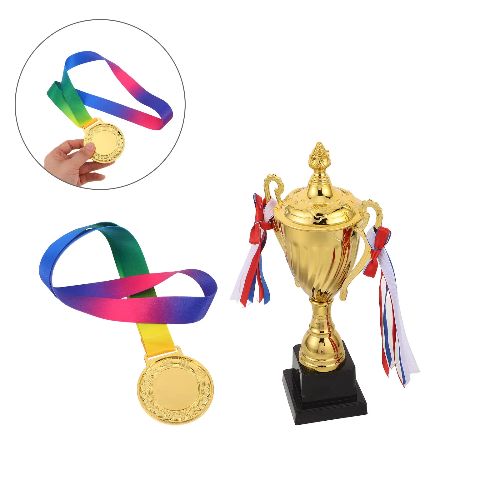 

Набор: Золотой Кубок-Награда и Медаль (11,4 дюйма) для Спортивных Соревнований, Церемоний Вручения Наград, с Лентой