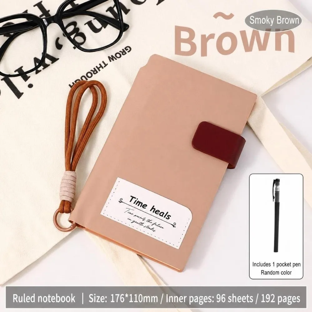 Portable A6 Notebook Lined Paper Color-blocking Journal Snap Button Closure with Lanyard Diary Note Taking