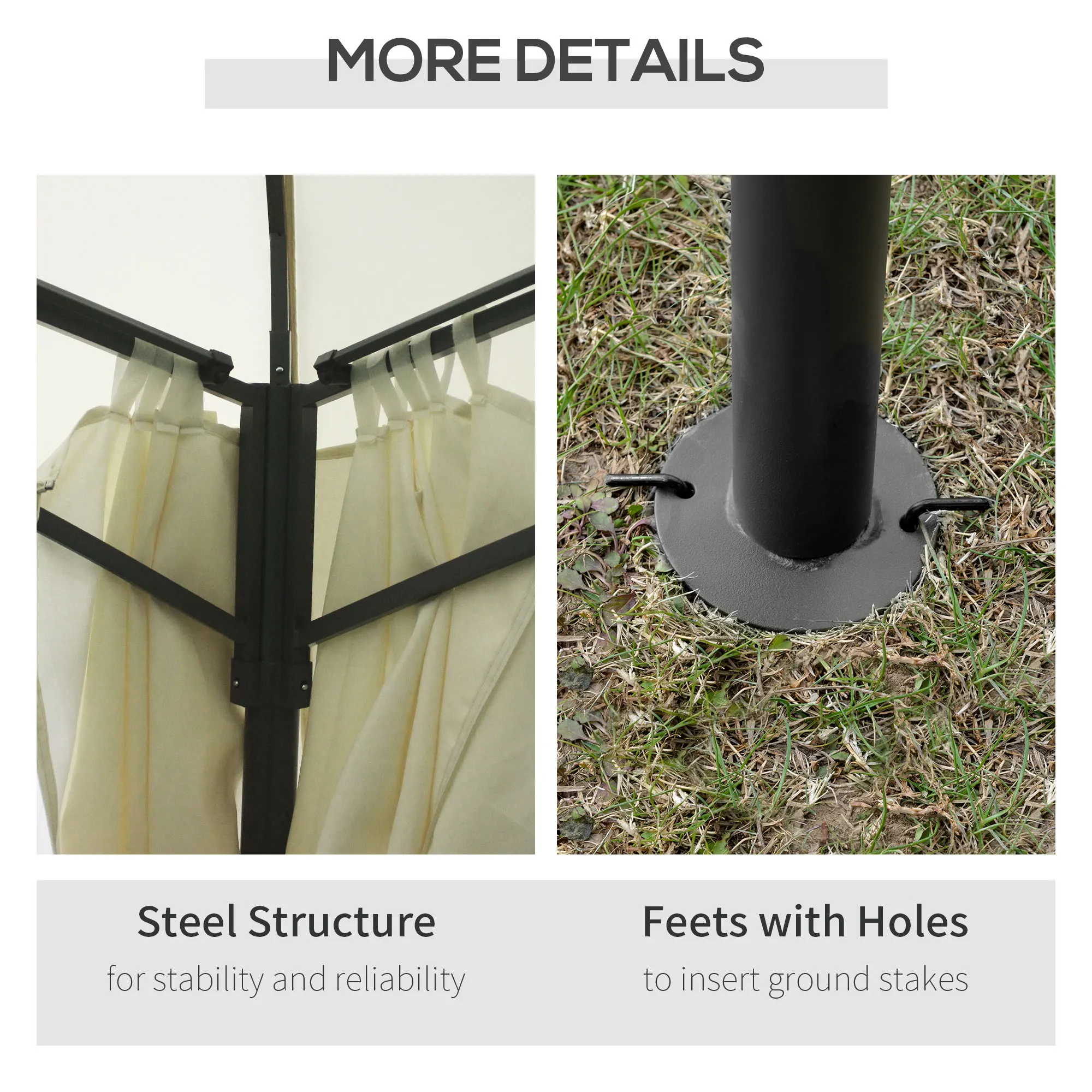 13' X 10' Patio Gazebo, Double Vented Canopy Shelter, Curtains, Steel, Beige image 6