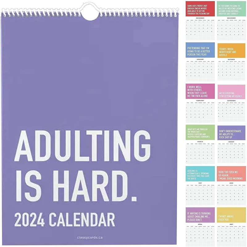 

HOT-3X ADULTING IS HARD 2024 CALENDAR 12-Month Schedule Paper Calendar 2024 Lovely Pooping Funny Gift Home