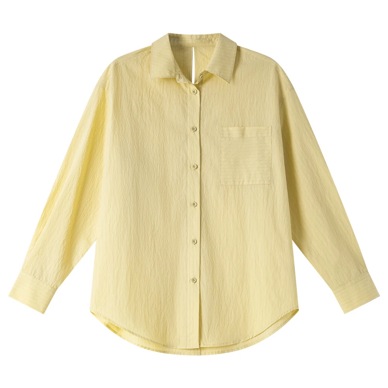 VIMLY Camicie da donna Manica lunga a righe gialle Top da donna Donna 2025 Casual Autunno Nuovo collo a polo Bottoni Camicette femminili A2215