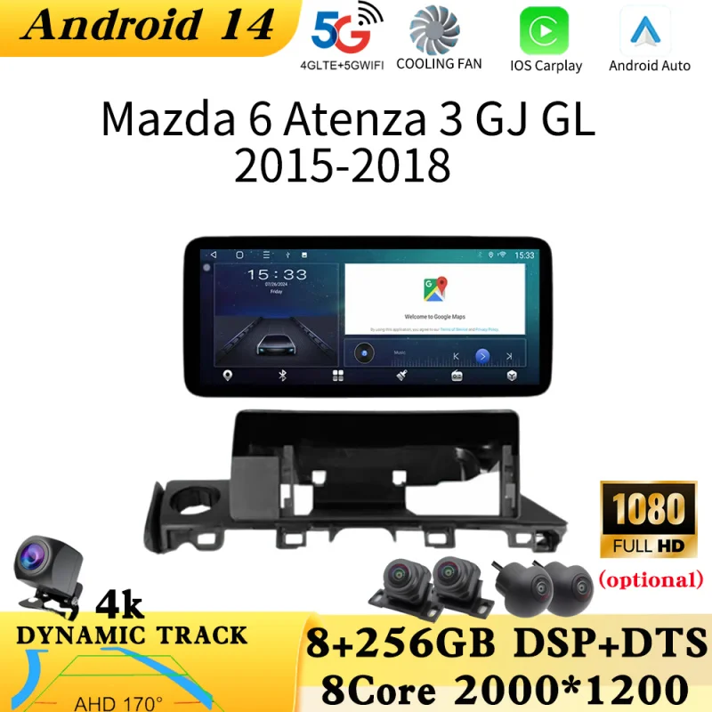 Android 14 For Mazda 6 Atenza 3 GJ GL 2015 - 2018 12.3 Inch Carplay Auto Radio Stereo Multimedia Video Player GPS Navigation Bt