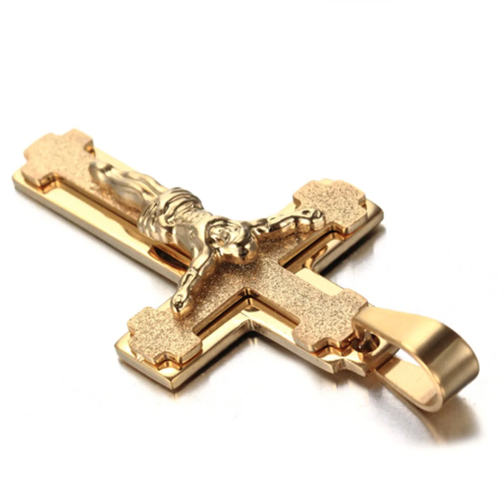 Religious Jesus Cross Pendant Men Gold Color Stainless Steel Christ Crucifix Necklaces Male Christian Jewelry Dropshipping