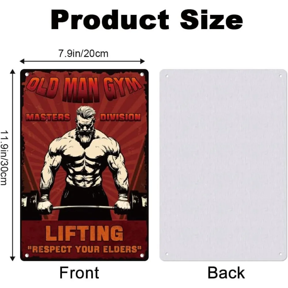 Vintage Old Man Gym Metal Tin Sign Lifting Masters Respect Your Elders Fitness Retro Wall Art Poster Wall Decor 7.9 x 11.9 Inch