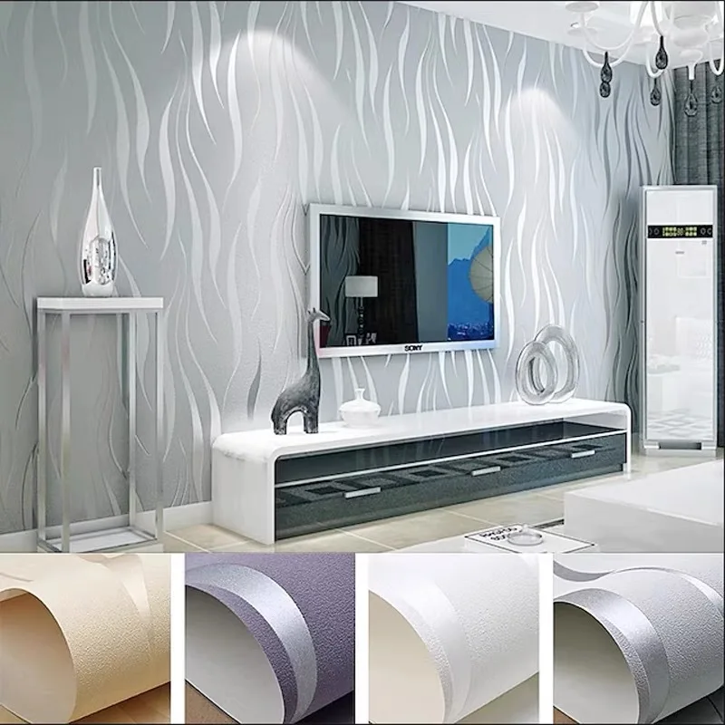 Papier peint à rayures géométriques, texture floquée, décoration intérieure, papier peint design moderne, rouleau de papier peint pour chambre à coucher, salon, décoration murale