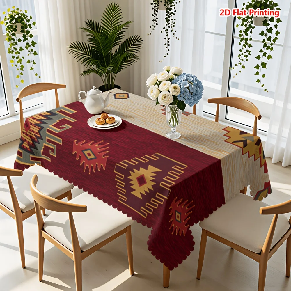 1pc tablecloth, geometric tribe totem print polyester fiber tablecloth, southwestern rural farmhouse style