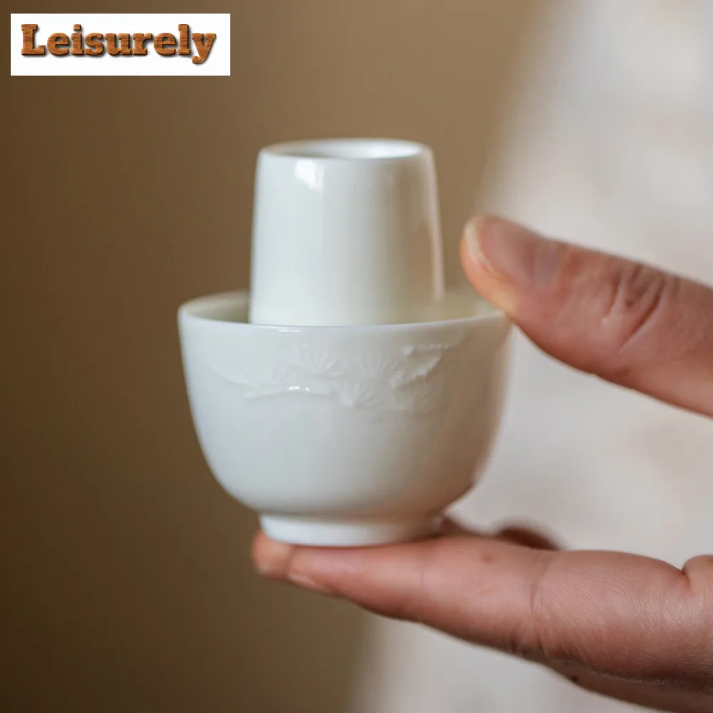 Antyczny Rельеf Sosna Śliwa Bambus Filiżanka Biała Porcelana Kubek do Aromaterapii Trening Artystyczny Herbaty Akcesoria do Medytacji Zestaw do Kungfu