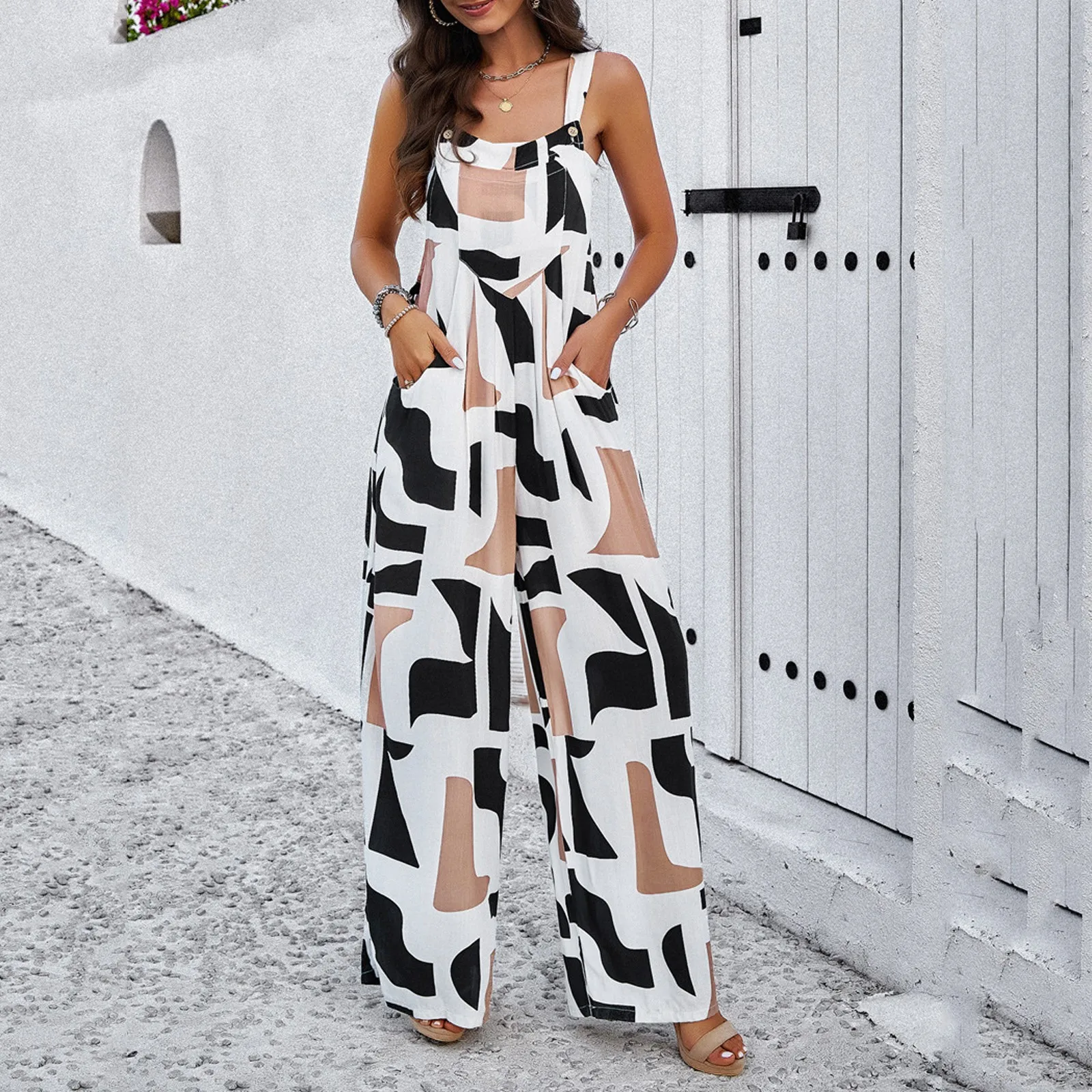 Frauen Sommer Overall weites Bein Spaghetti träger Strand lässig lose Blumen druck Boho Overalls für Frauen