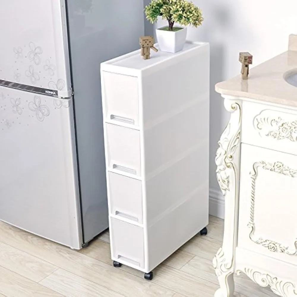 Shozafia Narrow Slim Rolling Storage Cart and Organizer, Kitchen Storage Cabinet Beside Fridge Small Plastic Rolling Shelf