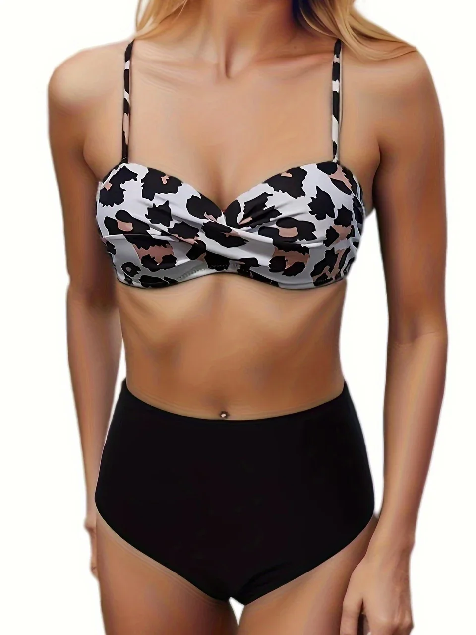 

2025 Leopard Push Up Two Piece Bikini Triangle Swimsuit Women Chest Twist Swimwear Female Bathers Bathing Swim Suit Beachwear