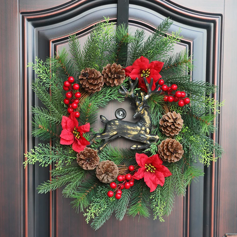 Xinyi Christmas Handmade Vine Weaving Christmas Deer Wreath Creative Christmas Simulation Wreath Wall Decoration