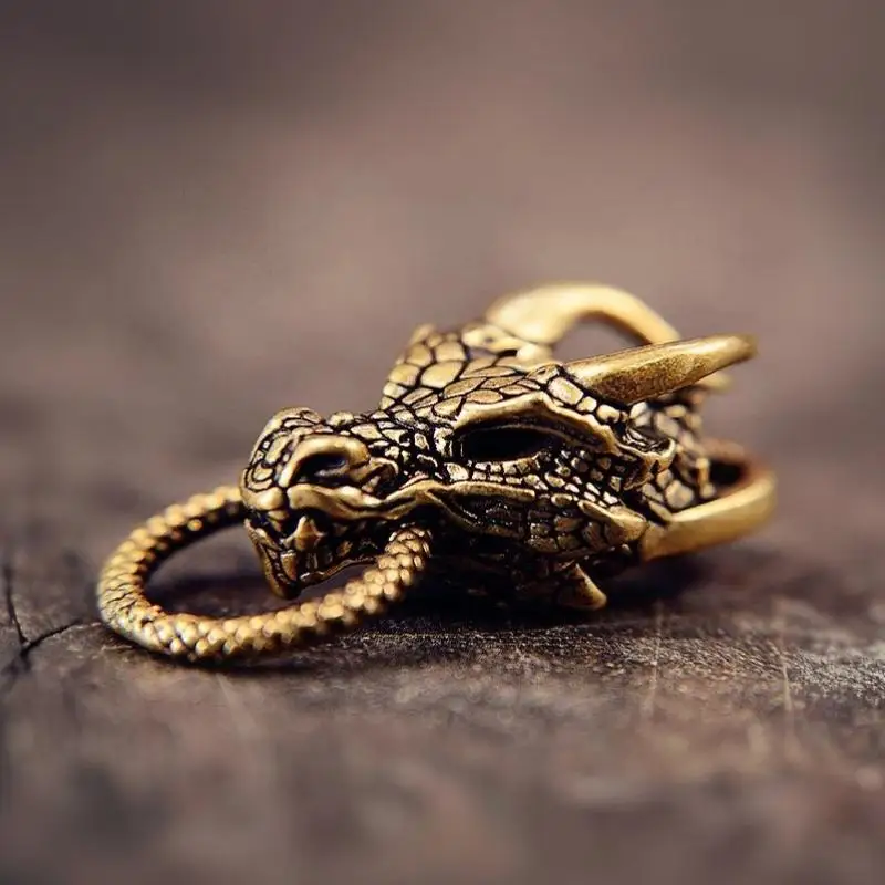 Brass Zodiac Dragon Statue Retro Animal Crafts Luck Success Feng Shui Ornament Home Decor Hanging Accessories