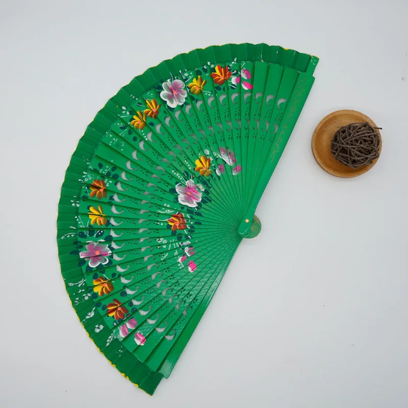 Chinese Style Double-Sided Folding Fan Hollow Double-sided Craft Gift Dancing Printing Wood Spanish Hand Fan Party Supplies New