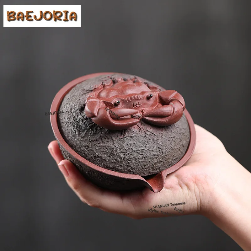BAEJORIA 130ml Boutique Yixing Purple Clay Teapots Handmade Fortune Crab Pot Raw Ore Purple Mud Kettle With Strainer Zisha Tea