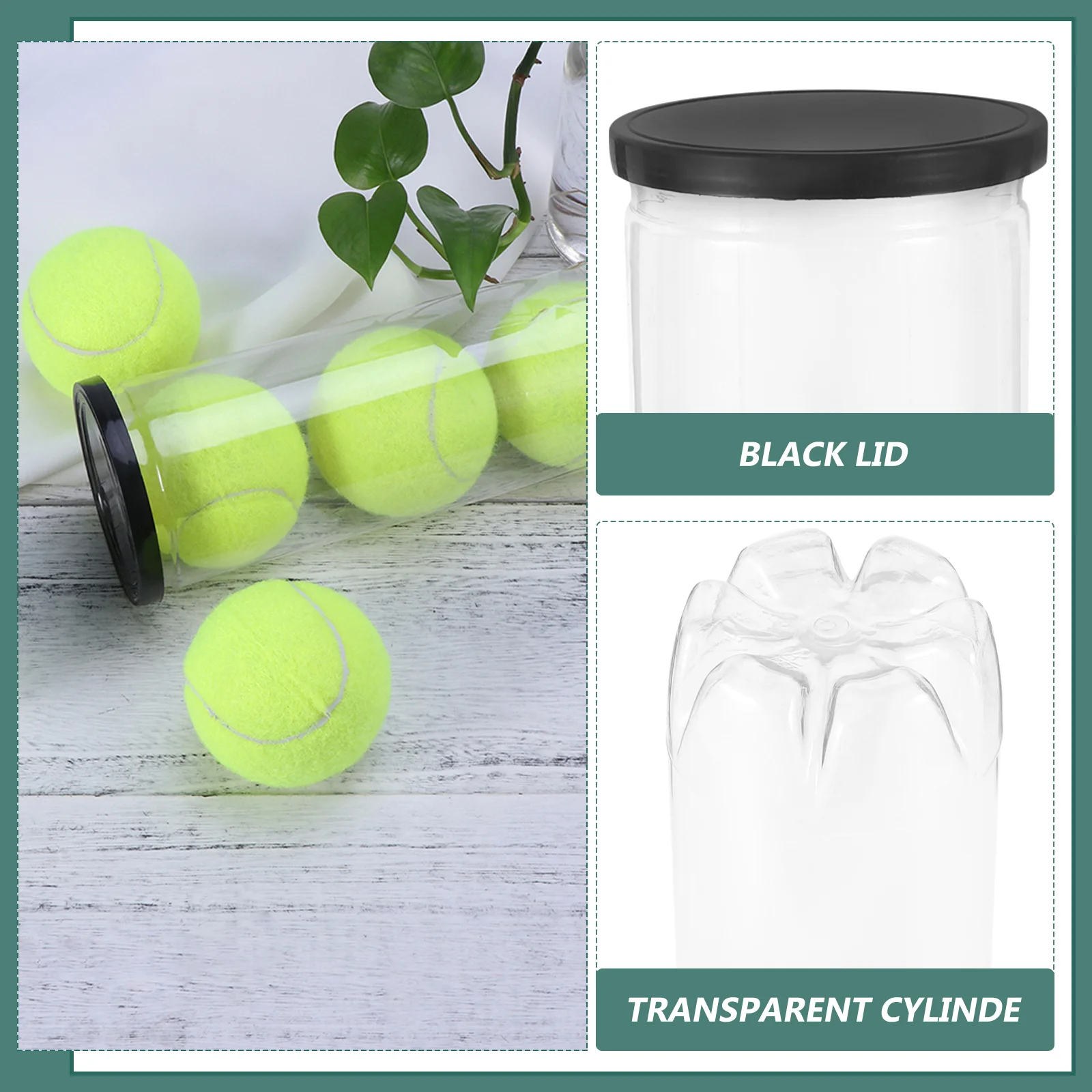 4-tenniscilinderhouders PVC transparante container Zwart deksel Slijtvaste draagbare opslag voor ballen Tennisaccessoires