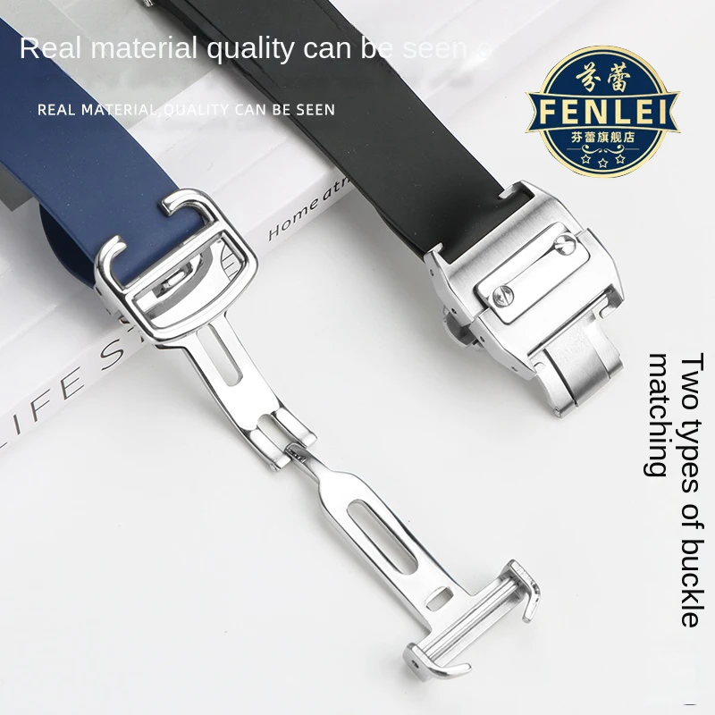 Fluororubber Strap For Cartier Santos W2SA0006 WGSA0037 WSSA0009 Viton Watchbands Quick Release Waterproof FKM Bracelet 21MM Men