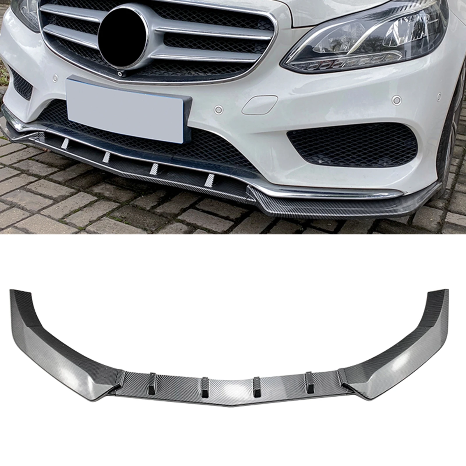 

For Mercedes Benz E Class W212 Sport 2013-2015 E250 E350 Front Bumper Spoiler Lip Carbon Fiber Look/Gloss Black Lower Splitter