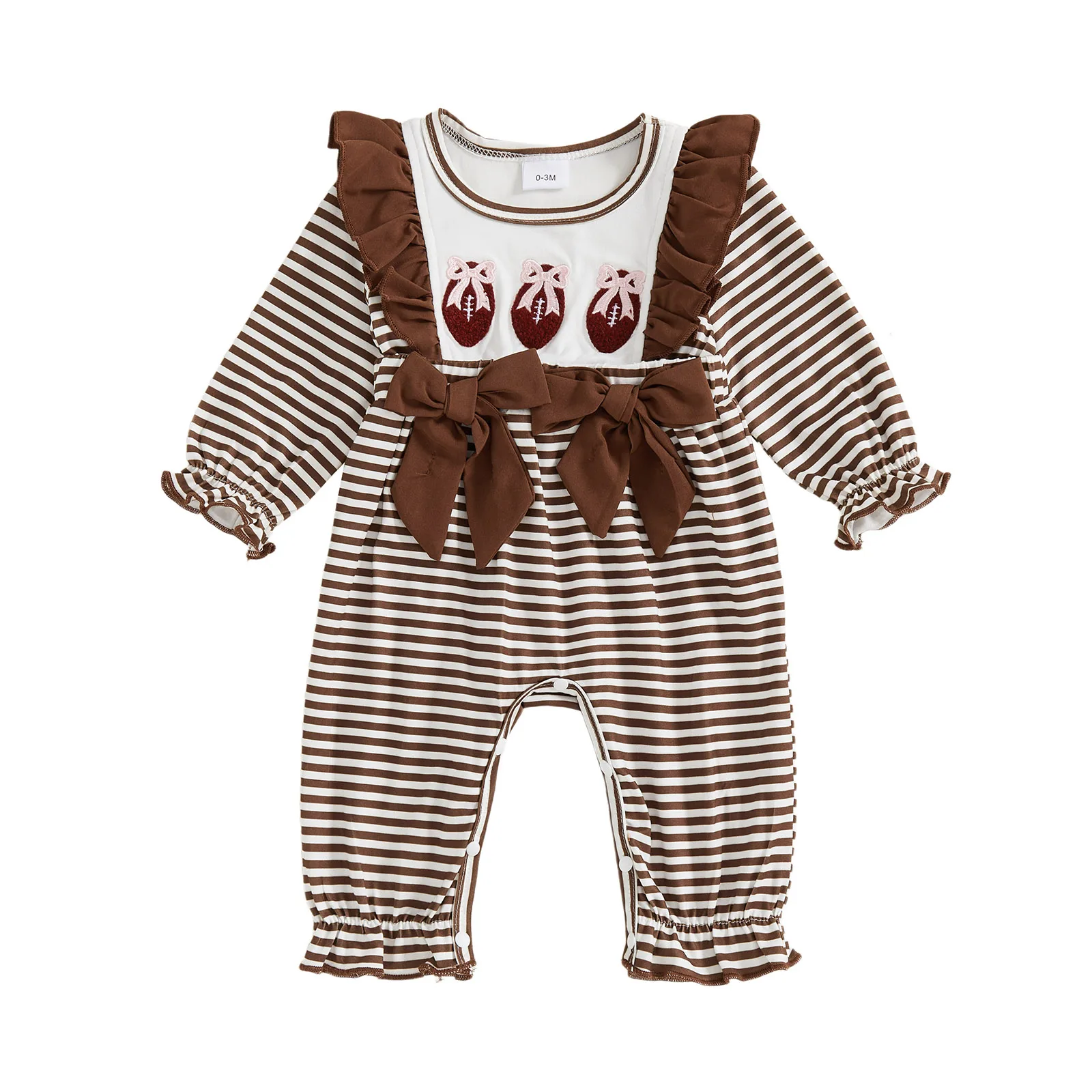 

Baby Girls Romper Casual Rugby Stripe Print Cute Bow Long Sleeve Jumpsuits for Newborn Infant Fashion Clothes