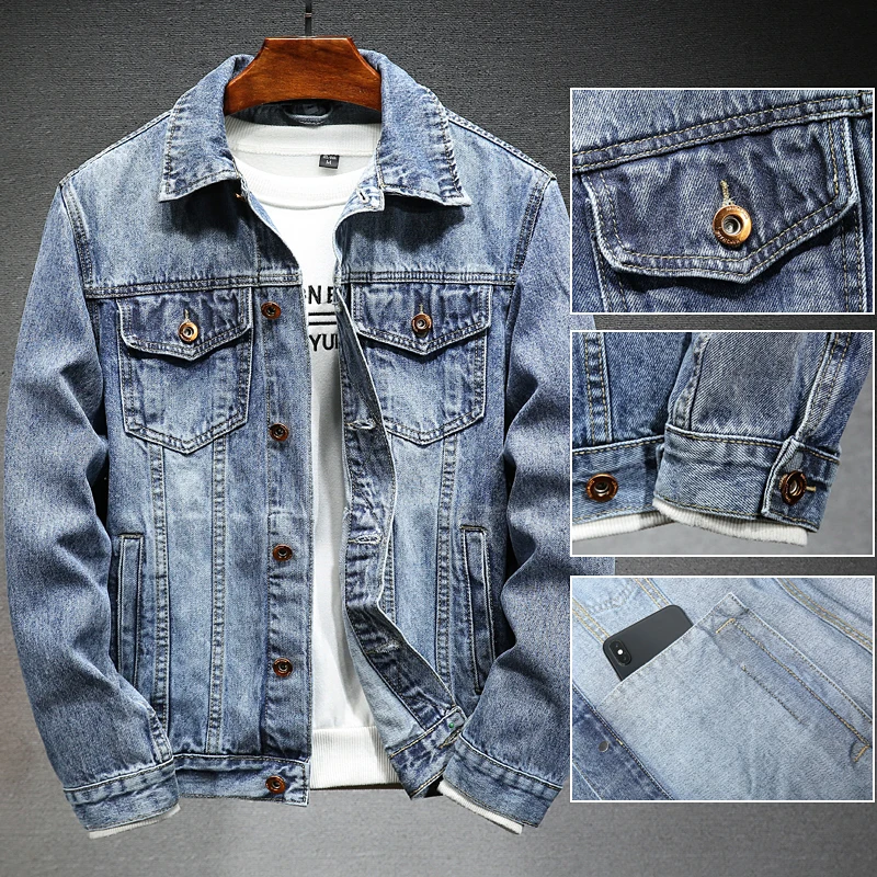 5XL 6XL denim jacket men's s tide brand ruffian casual jacket HipHop high street handsome loose student tooling top tide