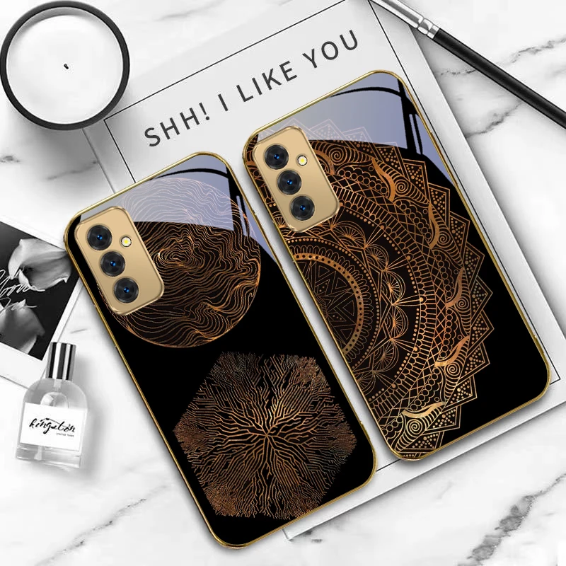 Goldene geometrische Linien für Samsung Galaxy S 21 S22 S23 Plus S24 Ultra S20 FE 25 Ultra S21+ S9+ 22Plus Goldene Glas-Telefonhülle