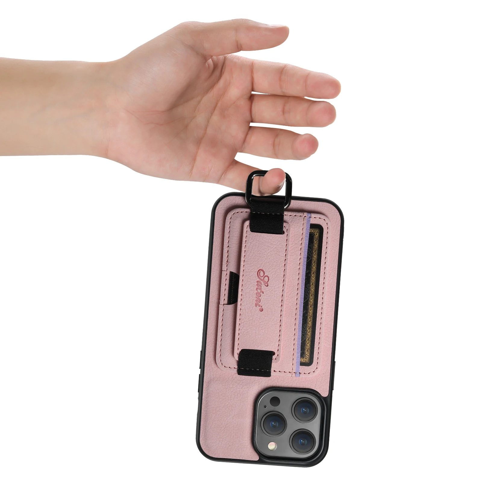 SUTENI Lychee-Haut-Print Handgelenkband Karten-Handyhülle Kartenhalter für iPhone 17 Pro Max 16 Plus 15 14 13 12 11 XR XS – Detail 32