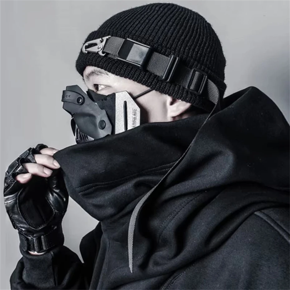 2025 Tactical Techwear Hip Hop Punk Knitted Hat Men Women Street Casual Ribbon Metal Buckle Function Caps Gorro Hombre